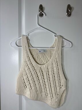 ZARA Cream Openwork Cropped Knit Tank